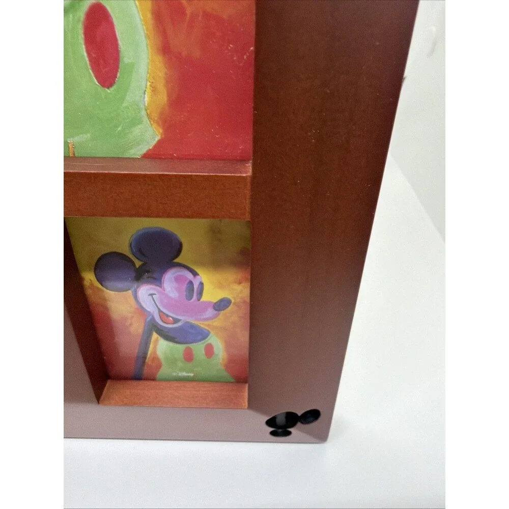 DISNEY THEME PARKS Walnut Wood 5 Multi Picture Frame,  Mickey Mouse Original NEW
